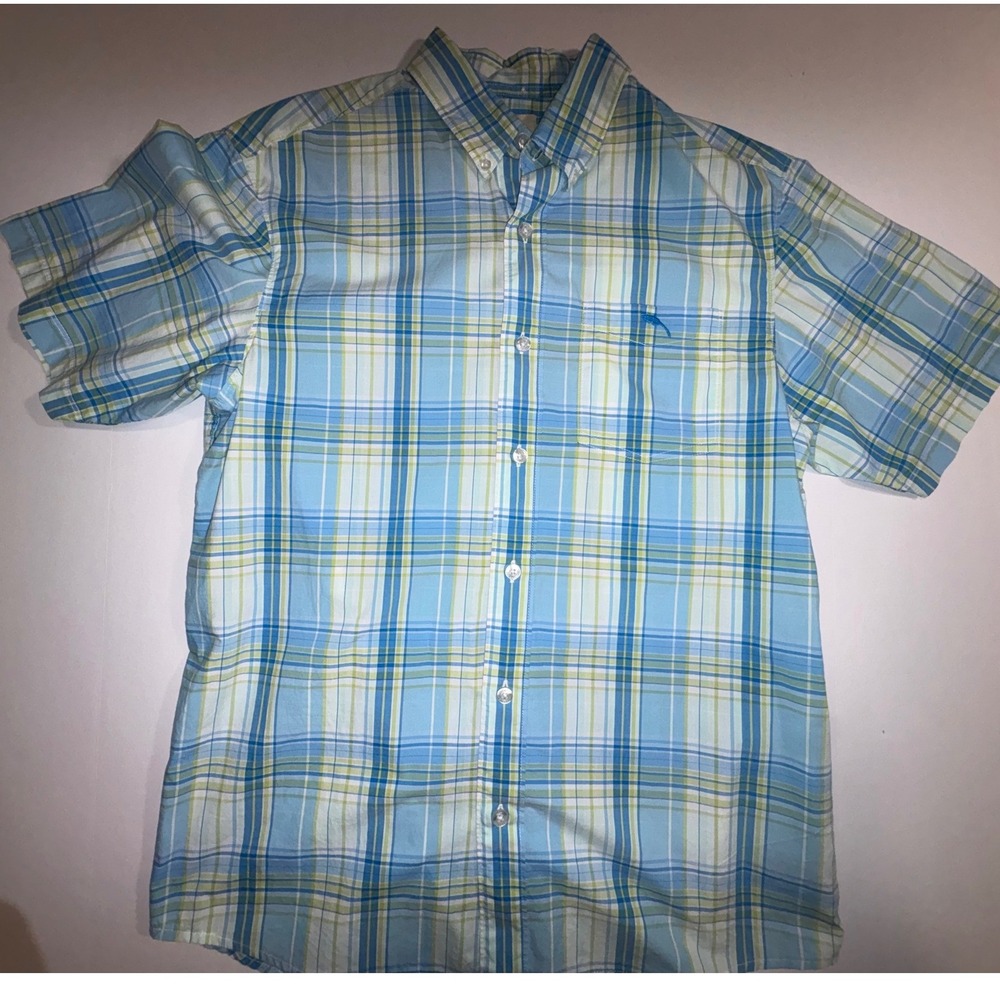 Bob‎ Timberlake Men's Plaid Button Down Shirt Short Sleeve Blue Green Size M